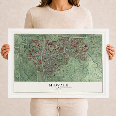Map of Midvale, Utah, 12 x 18 inch print in a white wood frame