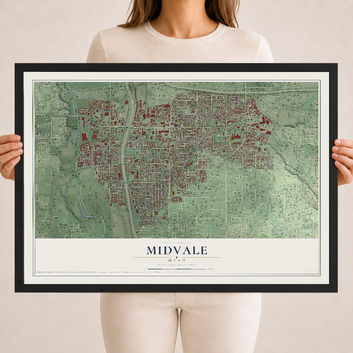 Map of Midvale, Utah, 18 x 24 inch print in a black wood frame
