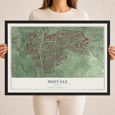 Map of Midvale, Utah, 18 x 24 inch print in a black wood frame