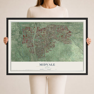 Map of Midvale, Utah, 24 x 36 inch print in a black wood frame