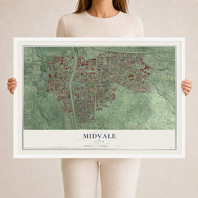 Map of Midvale, Utah, 24 x 36 inch print in a white wood frame