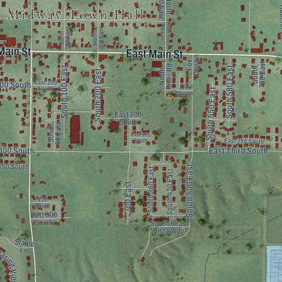 Close-up of the map of Midway, Utah print showing street and building detail
