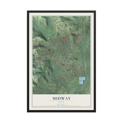 Map of Midway, Utah, 12 x 18 inch print in a black wood frame