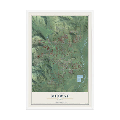 Map of Midway, Utah, 12 x 18 inch print in a white wood frame