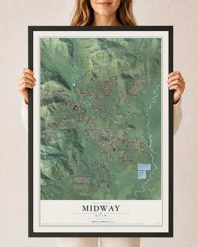 Map of Midway, Utah, 24 x 36 inch print in a black wood frame