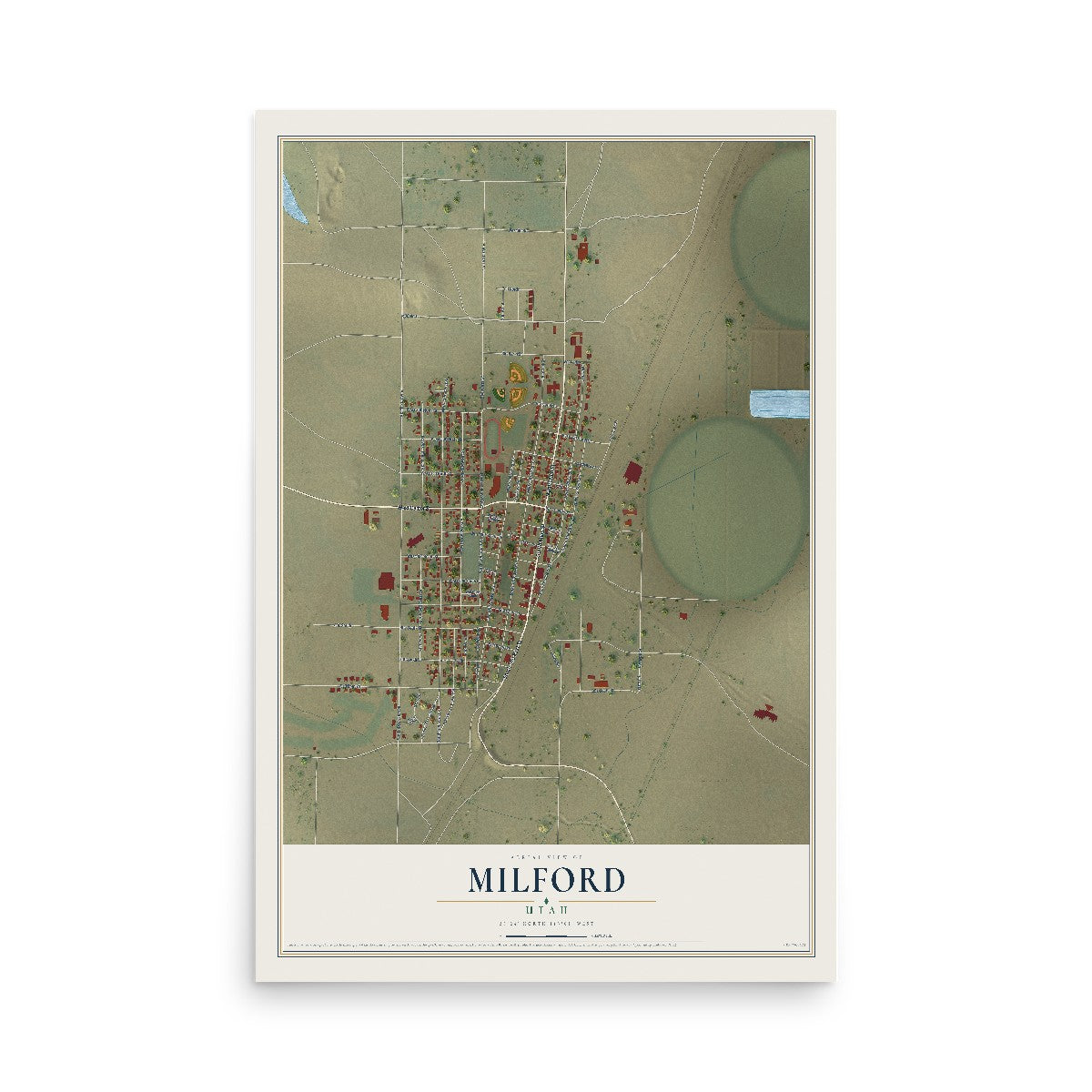 Map of Milford, Utah, 12 x 18 inch unframed archival matte print