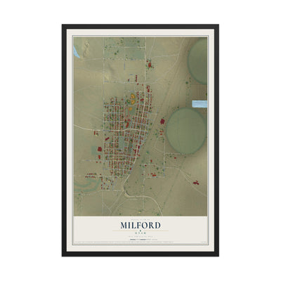 Map of Milford, Utah, 12 x 18 inch print in a black wood frame