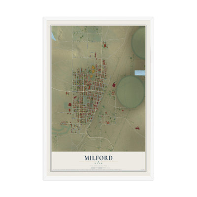 Map of Milford, Utah, 12 x 18 inch print in a white wood frame