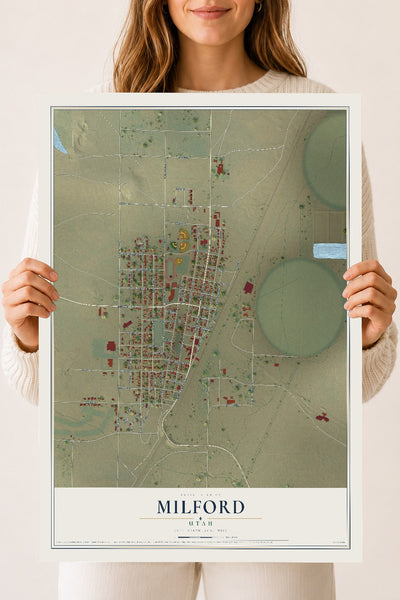 Map of Milford, Utah, 18 x 24 inch unframed archival matte print