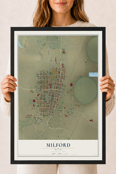 Map of Milford, Utah, 18 x 24 inch print in a black wood frame