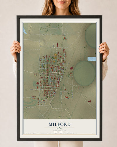 Map of Milford, Utah, 24 x 36 inch print in a black wood frame