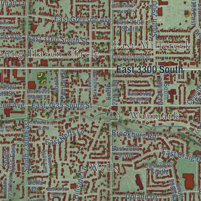 Close-up of the map of Millcreek, Utah print showing street and building detail