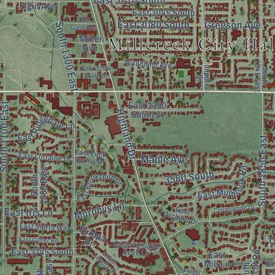 Second close-up of the map of Millcreek, Utah print showing more streets and buildings