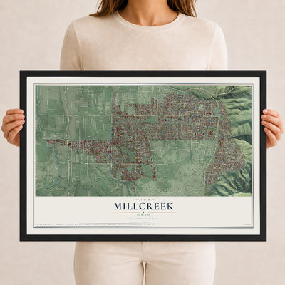 Map of Millcreek, Utah, 12 x 18 inch print in a black wood frame