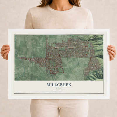 Map of Millcreek, Utah, 12 x 18 inch print in a white wood frame