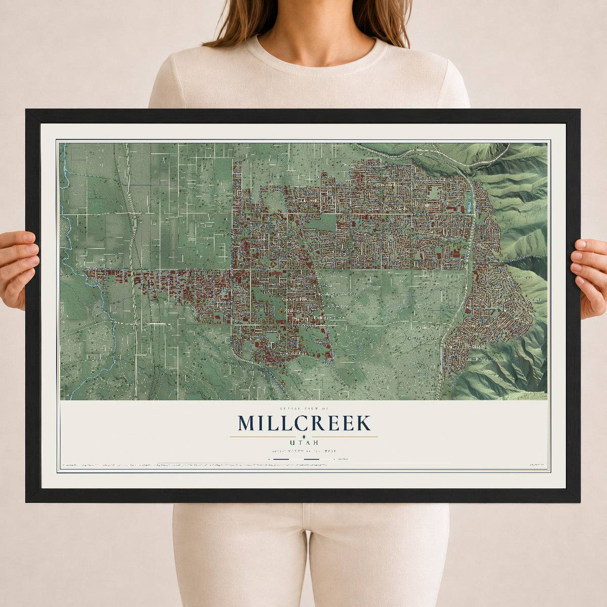 Map of Millcreek, Utah, 18 x 24 inch print in a black wood frame