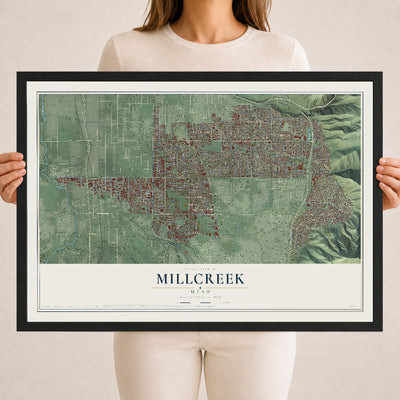 Map of Millcreek, Utah, 18 x 24 inch print in a black wood frame