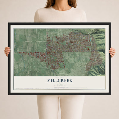 Map of Millcreek, Utah, 24 x 36 inch print in a black wood frame