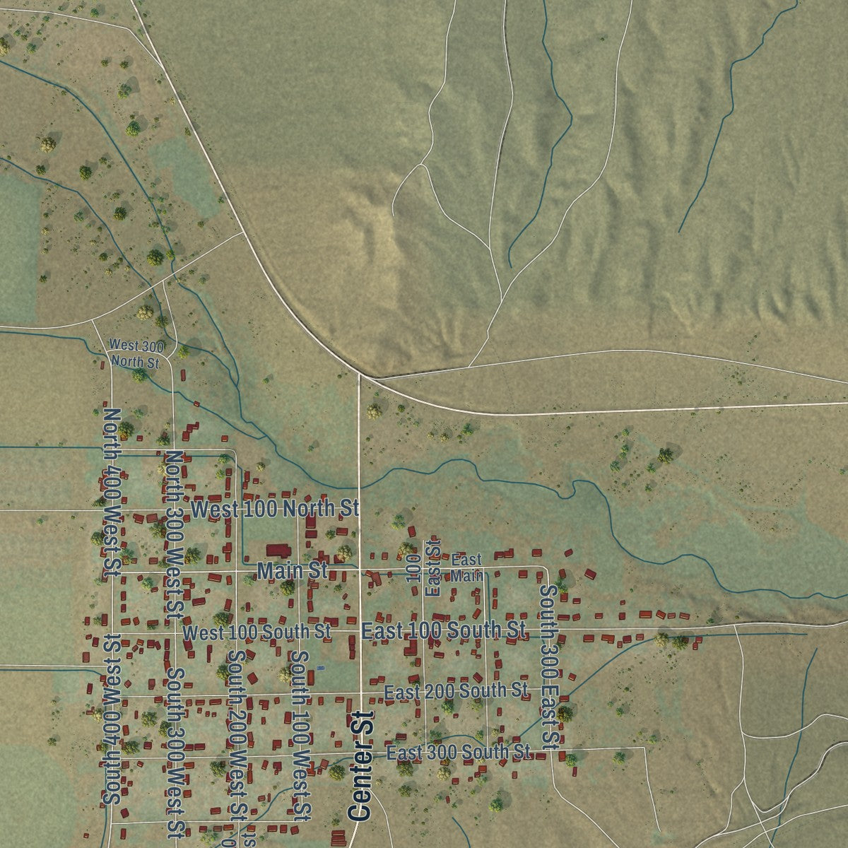 Close-up of the map of Minersville, Utah print showing street and building detail