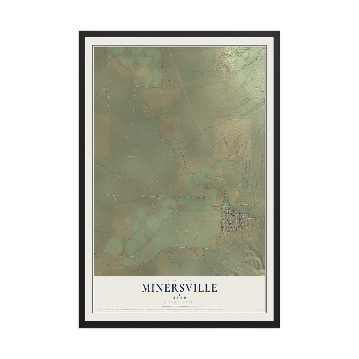 Map of Minersville, Utah, 12 x 18 inch print in a black wood frame