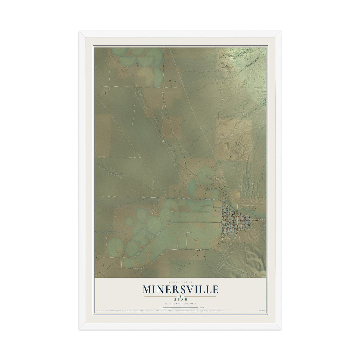 Map of Minersville, Utah, 12 x 18 inch print in a white wood frame