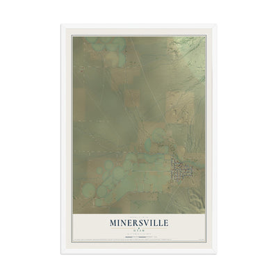 Map of Minersville, Utah, 12 x 18 inch print in a white wood frame