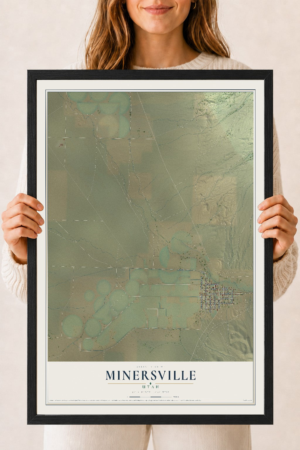 Map of Minersville, Utah, 18 x 24 inch print in a black wood frame