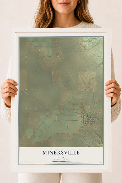 Map of Minersville, Utah, 18 x 24 inch print in a white wood frame
