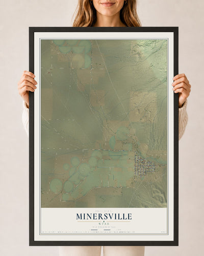 Map of Minersville, Utah, 24 x 36 inch print in a black wood frame