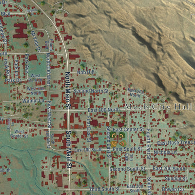 Close-up of the map of Moab, Utah print showing street and building detail