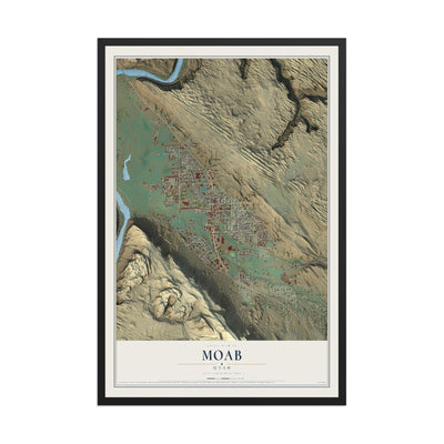 Map of Moab, Utah, 12 x 18 inch print in a black wood frame