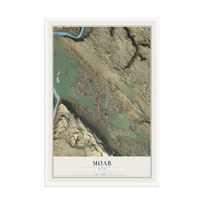 Map of Moab, Utah, 12 x 18 inch print in a white wood frame