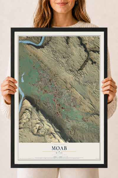 Map of Moab, Utah, 18 x 24 inch print in a black wood frame