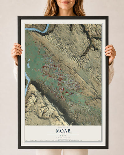 Map of Moab, Utah, 24 x 36 inch print in a black wood frame