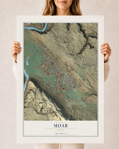 Map of Moab, Utah, 24 x 36 inch print in a white wood frame