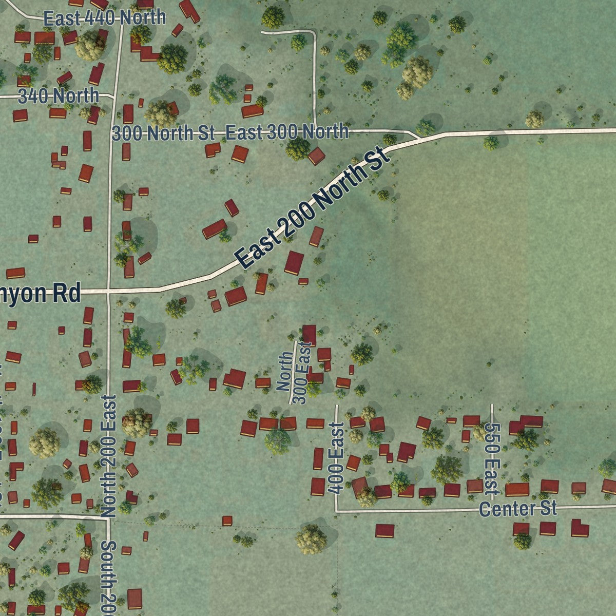 Second close-up of the map of Mona, Utah print showing more streets and buildings