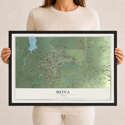 Map of Mona, Utah, 12 x 18 inch print in a black wood frame