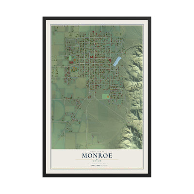 Map of Monroe, Utah, 12 x 18 inch print in a black wood frame