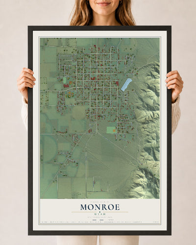 Map of Monroe, Utah, 24 x 36 inch print in a black wood frame