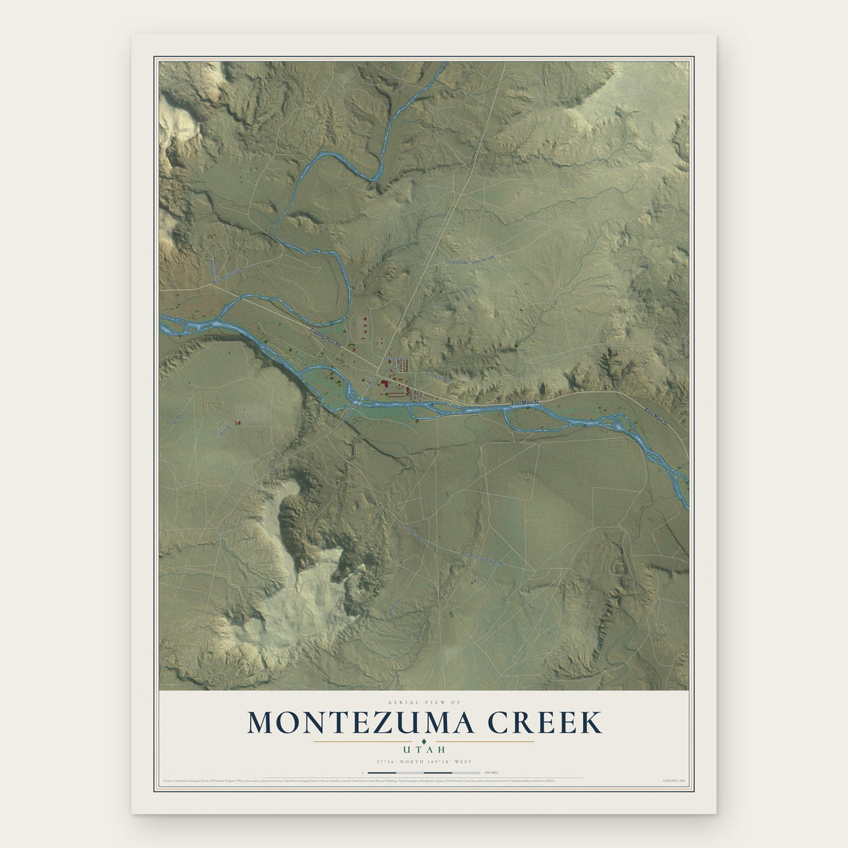 Montezuma Creek, Utah map print, the full design