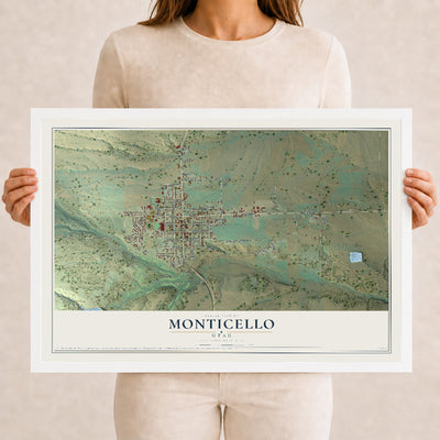 Map of Monticello, Utah, 12 x 18 inch print in a white wood frame