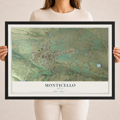 Map of Monticello, Utah, 18 x 24 inch print in a black wood frame