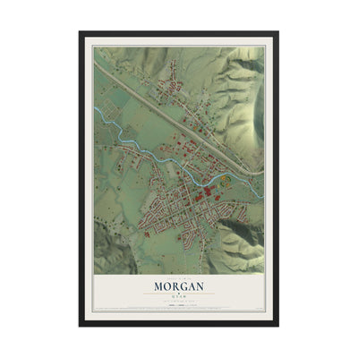 Map of Morgan, Utah, 12 x 18 inch print in a black wood frame