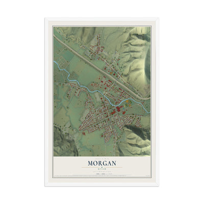 Map of Morgan, Utah, 12 x 18 inch print in a white wood frame