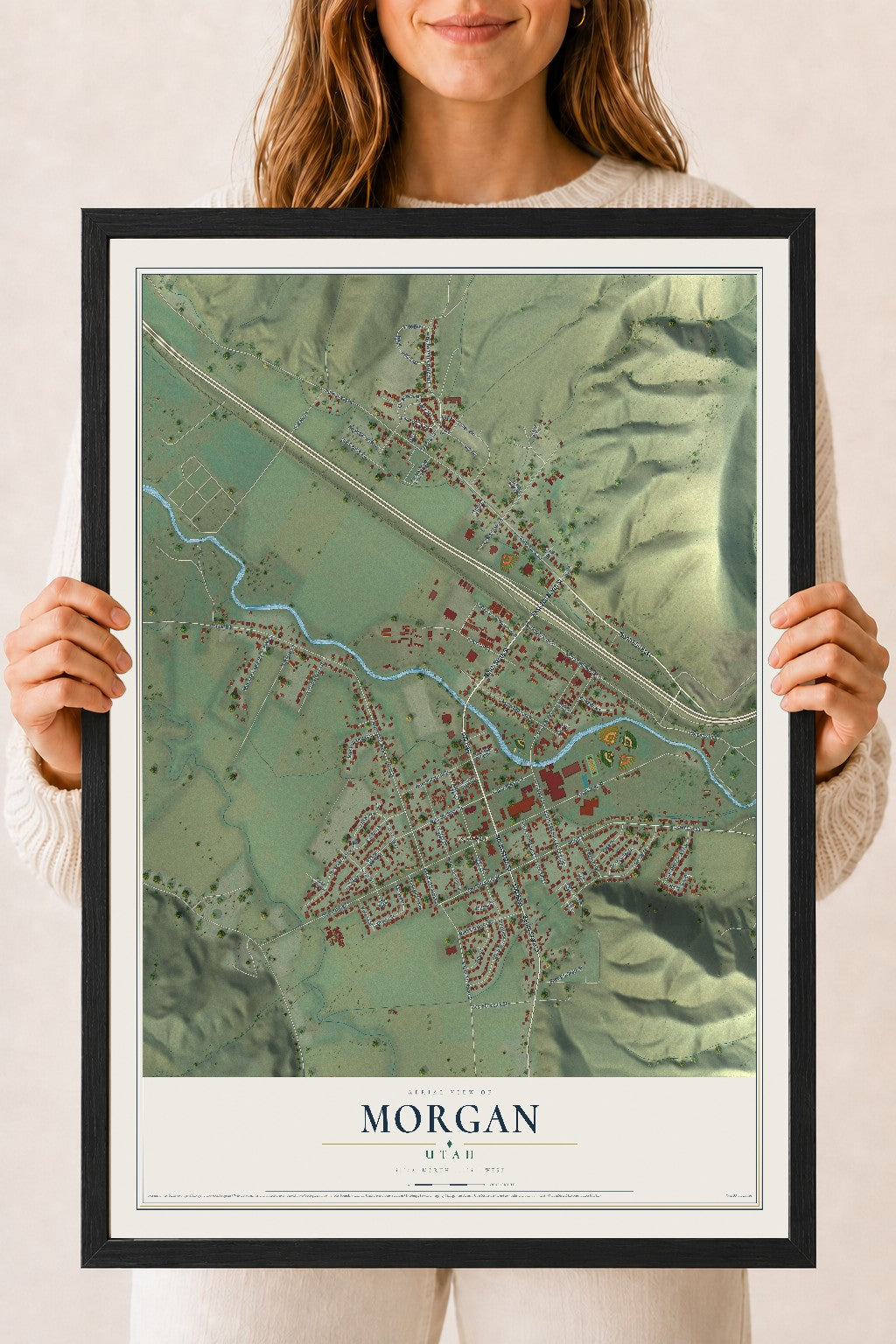 Map of Morgan, Utah, 18 x 24 inch print in a black wood frame