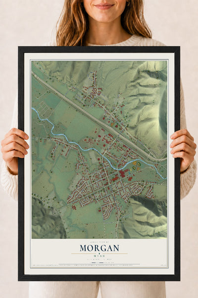 Map of Morgan, Utah, 18 x 24 inch print in a black wood frame