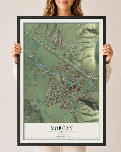Map of Morgan, Utah, 24 x 36 inch print in a black wood frame