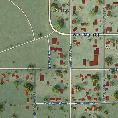 Second close-up of the map of Moroni, Utah print showing more streets and buildings