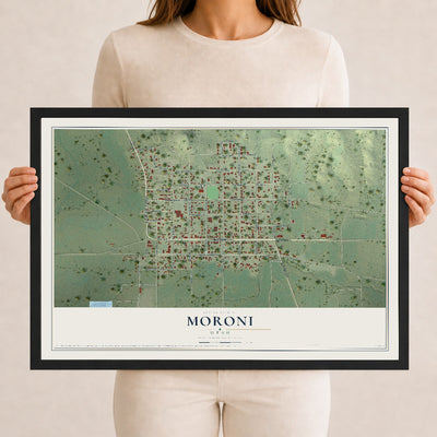 Map of Moroni, Utah, 12 x 18 inch print in a black wood frame