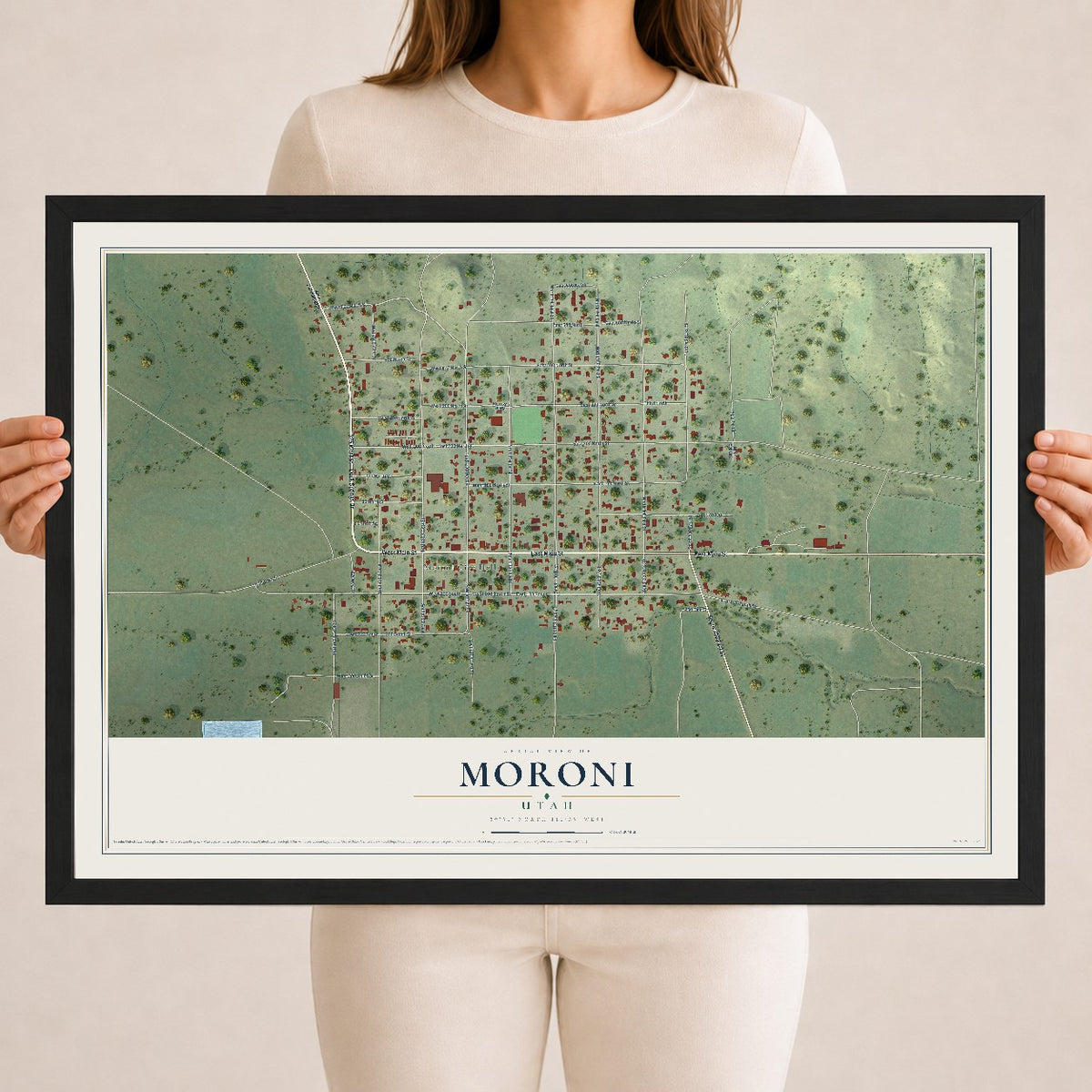 Map of Moroni, Utah, 18 x 24 inch print in a black wood frame